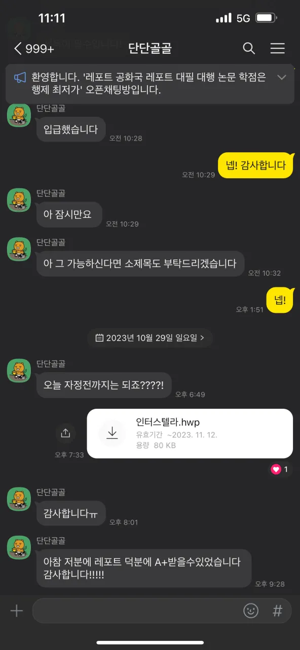 과제대행 레포트공화국 카톡 후기 사진